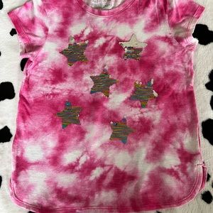 Girl’s Sequined stars pink tie dye tee